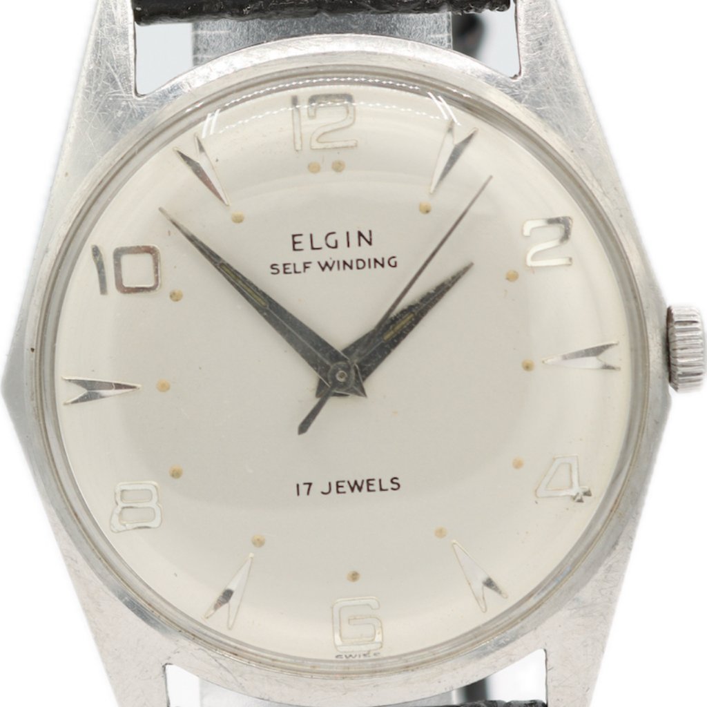 Vintage 335mm Elgin 4821 Mens Automatic Wristwatch 793 Swiss Stainless Steel